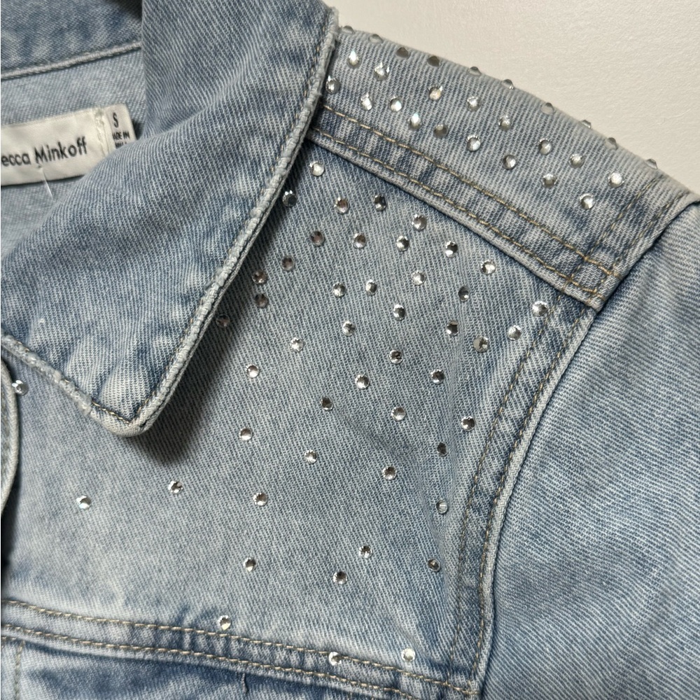 Light Blue Denim Jacket with Studded Shoulders - Picture 2 of 11